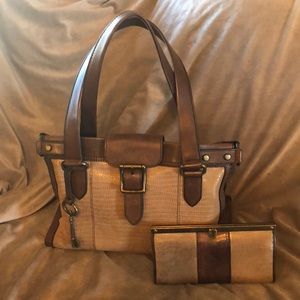 Fossil leather purse and matching wallet